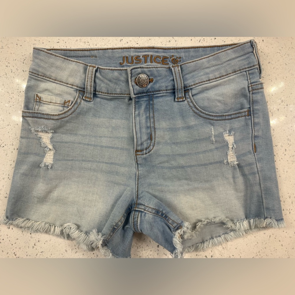 Justice Light Blue Denim Slim Stretch Shorts for Girls